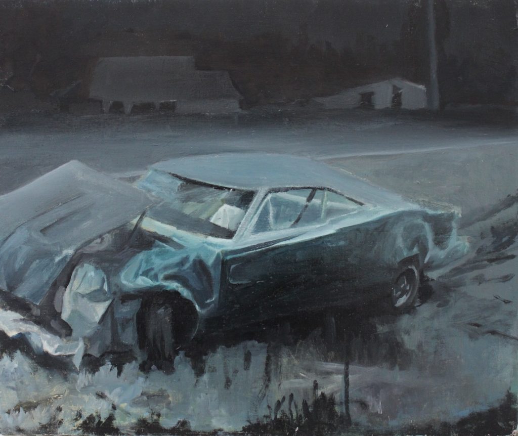 Blue crash 25,6x27cm Huile sur bois 2019