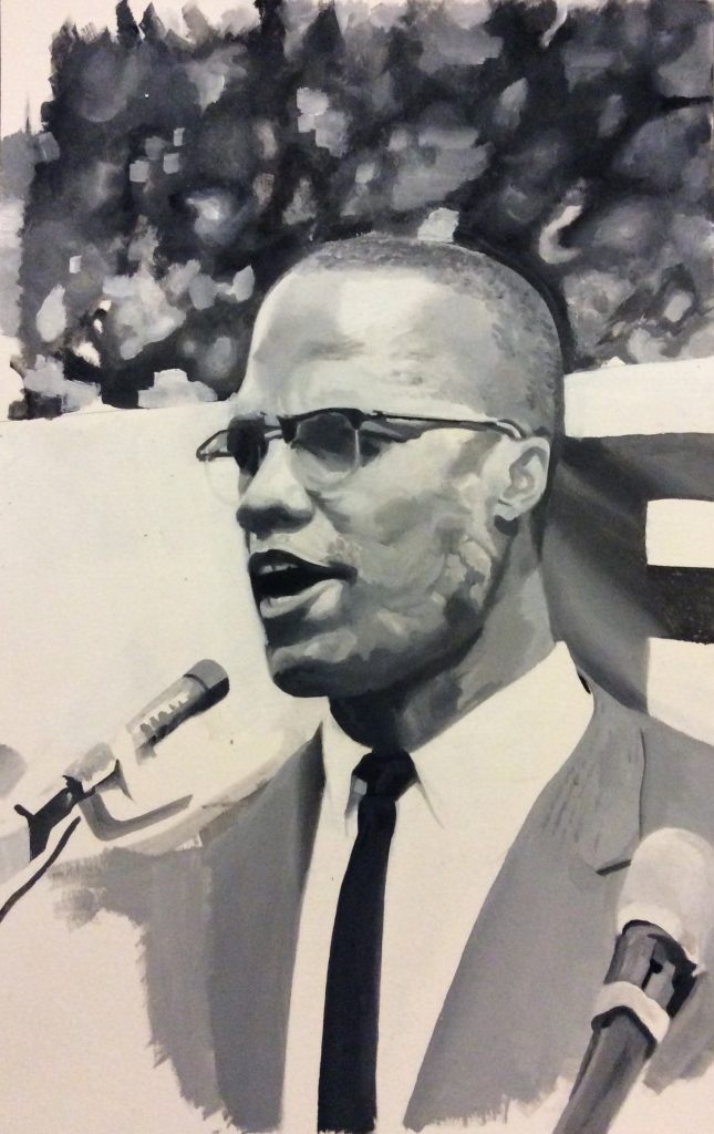 Malcolm X 2025 Huile sur papier 49,8x32,1 cm